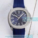 Swiss 9015 Copy Patek Philippe Aquanaut Blue Dial Diamond Bezel Watch